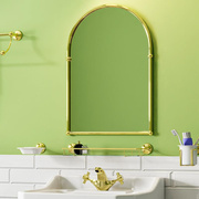 热门复古黄铜拱形椭圆浴室镜，金色卫生间壁，挂带置物架卫浴法式镜子