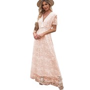 夏季蕾丝勾花镂空长裙，女纯色气质通勤纯色裙子61d1245