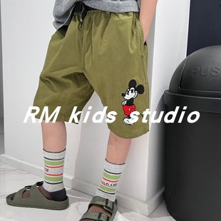 rm原创设计夏男女(夏男女)儿童，宝日系纯棉，黑白竖条纹波点提花拼色短裤