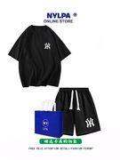 MLB&NY情侣夏季运动套装男奥特莱斯重磅纯棉百搭宽松短袖短裤