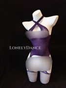 LonelyDance 紫色可撕睡衣镂空连体交叉挂脖带丝袜镂空性感睡衣