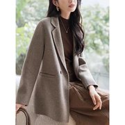 高端羊毛西装外套女春秋韩版宽松显瘦小个子，短款双面羊绒大衣