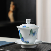 手绘茶具套装整套釉下彩家用客厅，禅意功夫醴陵陶瓷盖碗茶杯礼盒装