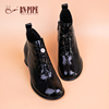 百年烟斗美式靴子女复古漆皮圆头粗跟短靴今年流行的欧美秋季女鞋