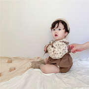 婴儿套装秋韩版女宝宝碎花娃娃衫上衣+背带包屁裤田园风两件套