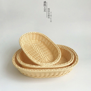 水果篮子仿藤编织家用客厅特色果盘干果篮椭圆形塑料面包筐收纳筐