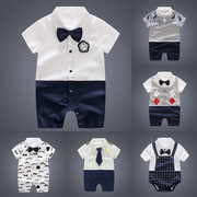 婴儿夏装连体衣男孩100百天宝宝衣服拍照创意薄款帅气3绅士英伦风
