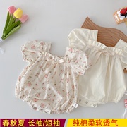 麦兜婴儿碎花哈衣0-2岁夏季女宝宝洋气泡泡袖连体衣新生儿包屁衣