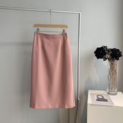 2021秋季装粉色开叉一步裙女中长款显瘦高腰韩版直筒子包臀裙休闲
