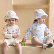 韩国儿童游泳衣宝宝婴幼儿中小童男童女童连体长袖卡通泳衣防晒帽