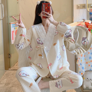 春天大码月子服2月份春秋，冬季产后200斤空气，棉孕妇睡衣春装两件套