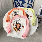 mijello23秋冬款儿童猿猴滑板拼色袖，糖果色卫衣洋气休闲宽松上衣