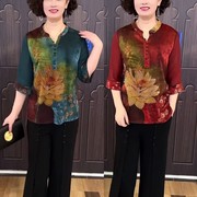 阔太太衬衫女桑蚕丝杭州花色，t恤中老年，妈妈装短袖真丝上衣夏