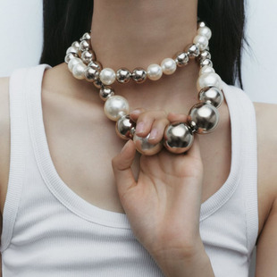欧美大牌个性设计简约人造珍珠串珠项链，气质百搭时尚颈链