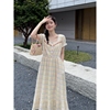 mobai默白彩虹曲法式复古格纹连衣裙女夏季小众，别致古着长裙