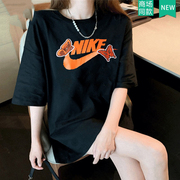 黑色短袖耐克女装2024夏季纯色，运动宽松潮，运动t恤fd2526