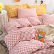 纯棉学生宿舍床单三件套寝室睡单日式文艺简约全棉小粉格子被罩套