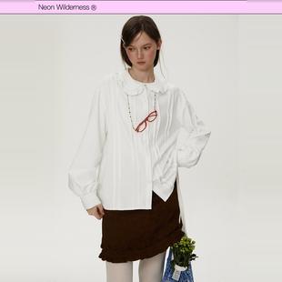霓虹大荒野® 花边娃娃领少女白衬衫 复古纯色长袖