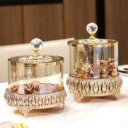 欧式美式带盖水晶玻璃装饰储物罐创意客厅茶几轻奢雕花干果糖果罐
