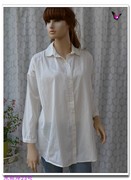 春夏季白色宽松直筒女士，单排扣长袖衬衫衬衣纯棉中长款文艺休闲