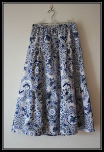 夏季棉麻长裙拼接款半身裙，波西米亚裙子亚麻短裙青花瓷盘