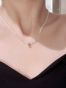 丽银饰品珍珠锆石猫眼石花朵金豆豆(金豆豆)项链，时尚气质温柔甜美锁骨链潮