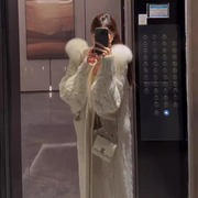 气质加厚百搭秋冬长款针织开衫毛领外套女冬季宽松连帽慵懒风大衣