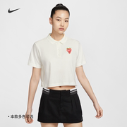 Nike耐克女短款翻领T恤夏季POLO纯棉开衩休闲柔软HQ1199
