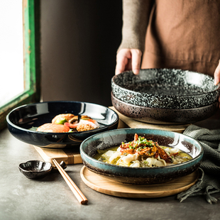 日式餐具深盘陶瓷菜盘子创意碟子，家用碗盘套装西餐盘汤盘鱼盘盘子