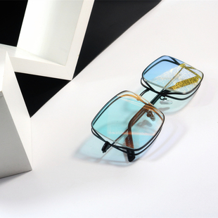 工业风金属镂空炫彩，太阳眼镜反光双框方形近视，墨镜防蓝光平光眼镜