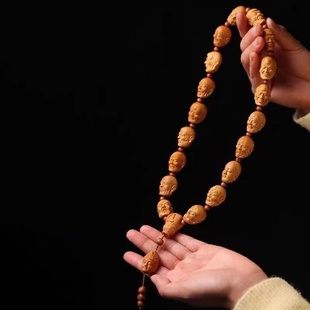 印度老山檀香十八罗汉雕刻佛珠，手串男小叶紫檀木108颗念珠长手持