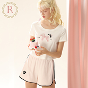 RoseTree可爱睡衣夏季女款运动风短袖短裤日系少女家居服套装夏天