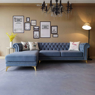 美式轻奢丝绒布艺转角贵妃沙发，小户型现代简约客厅，l型北欧组合
