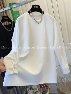 dhr黑色白色圆领棉长袖t恤上衣女装打底衫，今年流行2023秋季
