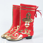 系带红色少数民族舞蹈表演靴蒙古藏族哈萨克族舞台演出女款马靴子