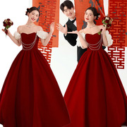 婚礼结婚照中式简约影楼婚纱摄影主题写真伴娘服敬酒红色喜庆礼服