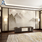 客厅新中式山水水墨画墙布，电视沙发背景墙，壁纸轻奢意境卧室3d墙纸