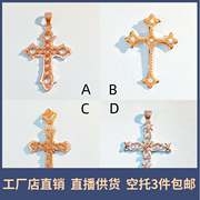 韩版时尚十字架圆形3*3mm空托吊坠s925纯银，镀18k金项链托轻奢小众
