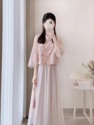新中式中国风粉色连衣裙，女夏季2024改良旗袍，马面裙半身裙套装