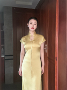 新中式改良旗袍复古气质金色修身短袖包臀性感礼服国风连衣裙女夏