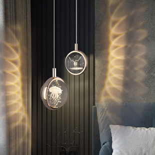 卧室床头吊线灯现代简约北欧轻奢餐厅吧台水晶圆球单头装饰小吊灯