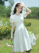 白色小晚礼服法式小洋装，连衣裙平时可穿派对主持人生日伴娘礼服裙