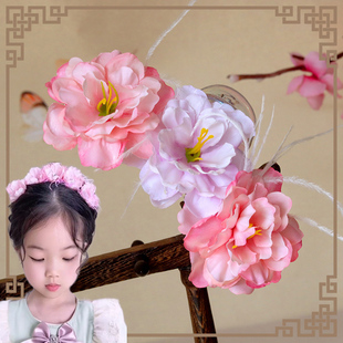 儿童中国风抓夹高级感女童羽毛粉色花朵大号，新中式头饰小女孩发夹