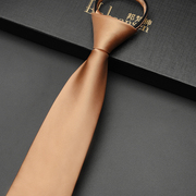 男士领带正装商务衬衫装饰女香槟金光面职业，纯色免打拉链式8.5cm
