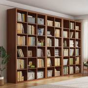 图书馆书架置物架落地一体，满墙书柜整墙胡桃色，加厚板材储物格子柜