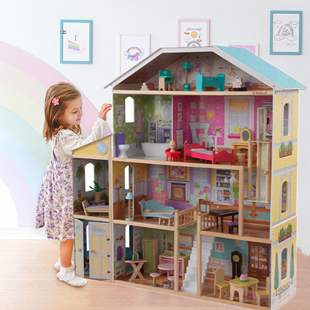 超大型出口女孩豪华过家家木制娃娃屋儿童，大型玩具屋城堡别墅套装