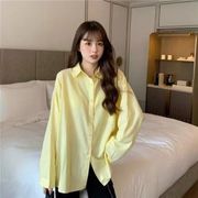 春装纯色黄色衬衫女设计感小众韩系长袖，高级感内搭叠穿衬衣外套