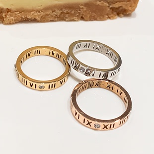 罗马数字戒指女小众设计高级感素圈情侣对戒钛钢戒指女尾戒食指环