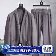 冰凉丝高端轻奢男装编织格纹春夏西服套装两件套西装高弹力G3C36