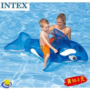 intex蓝鲸充气坐骑儿童，游泳池戏水大鲸鱼座骑，小孩水上乐园玩具